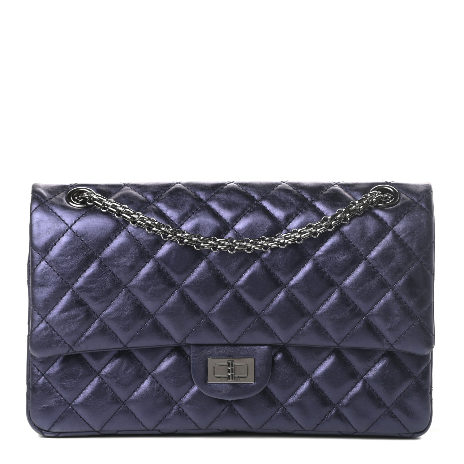Chanel Metallic Aged Calfskin Quilted 2.55 Reissue 226 Flap Dark Navy Blue 1 of 12