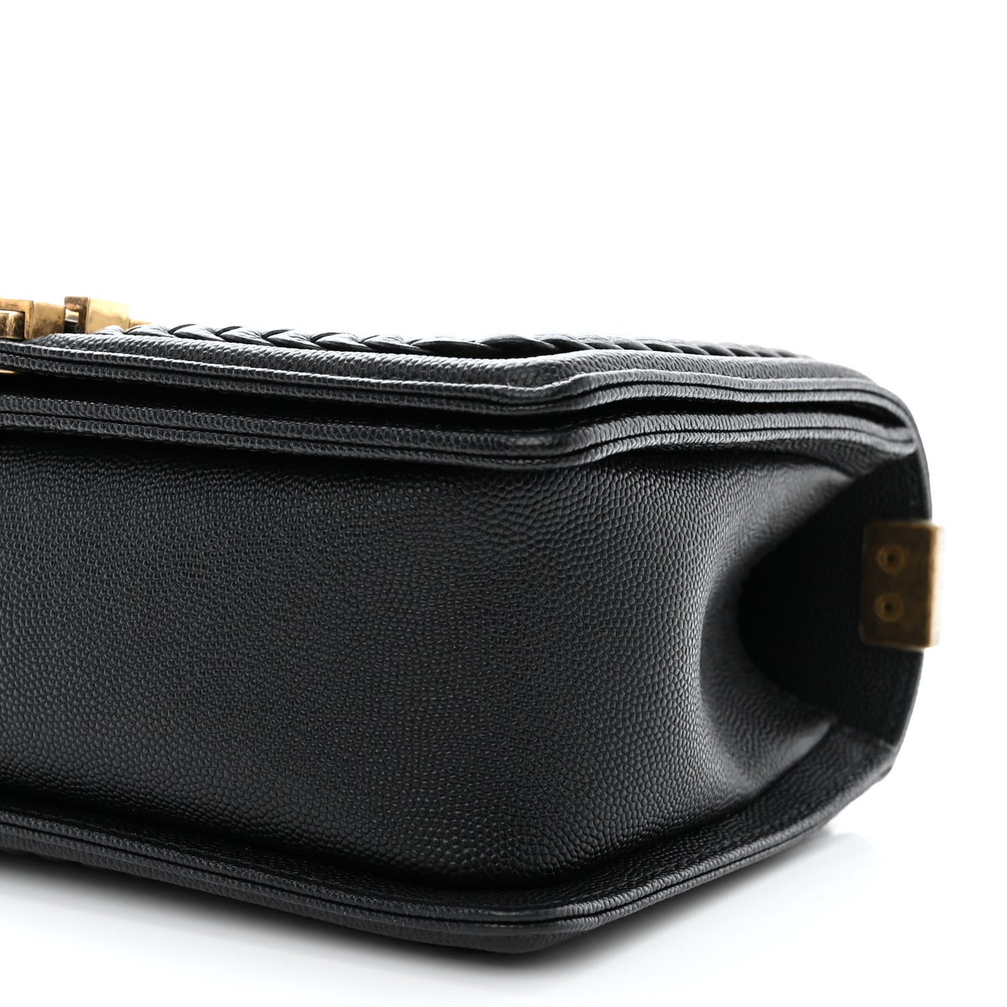 Caviar Chevron Quilted Braided Medium Boy Flap Black