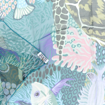 Hermes Silk Mousseline Under The Waves Shawl 140 Aqua Turquoise Violet 3 of 3