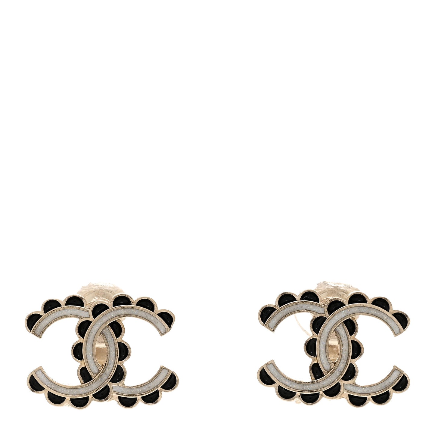 Enamel CC Earrings Gold Black White