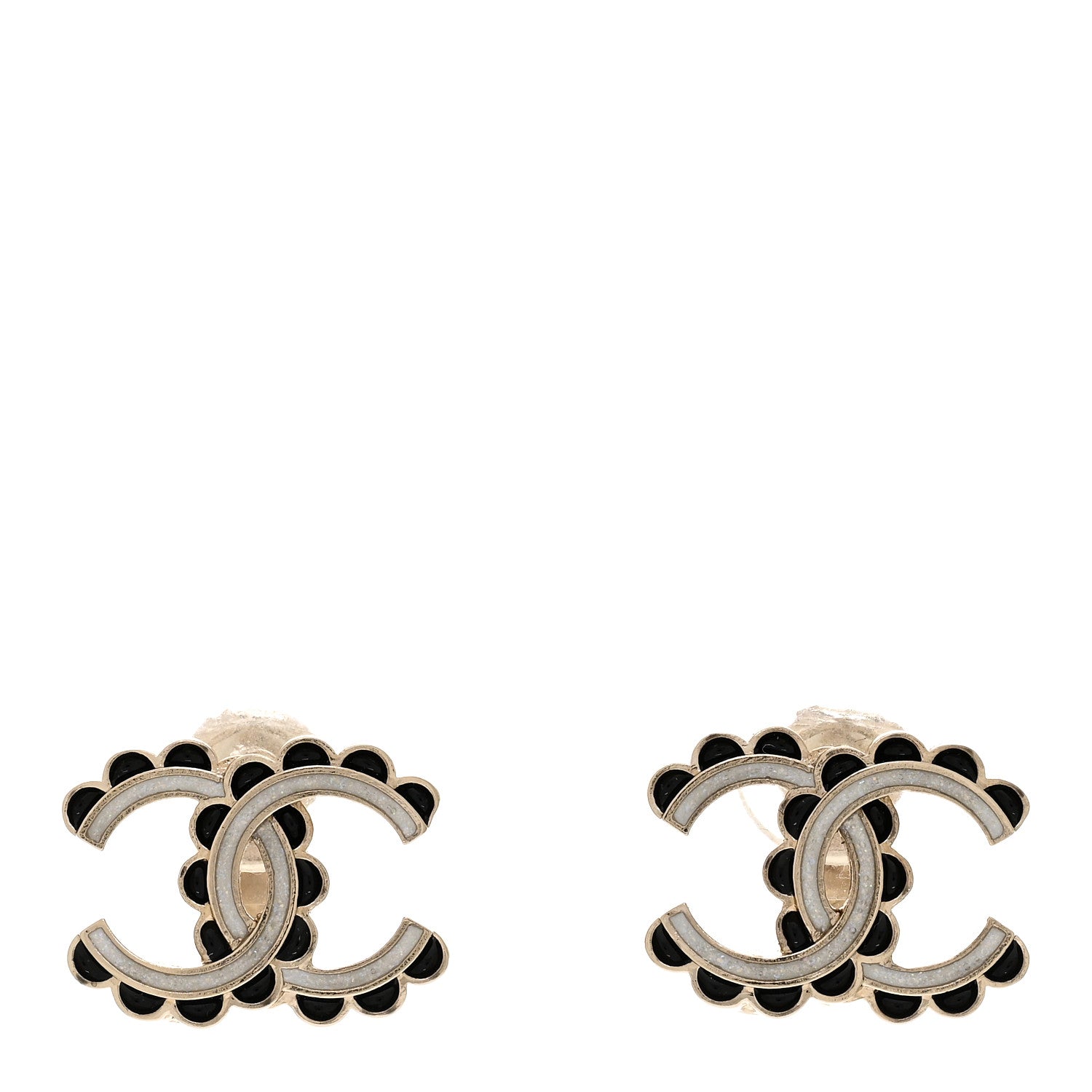 Chanel Enamel CC Earrings Gold Black White 1 of 5