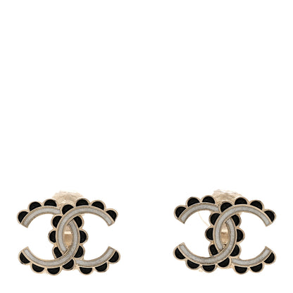 Chanel Enamel CC Earrings Gold Black White 1 of 5