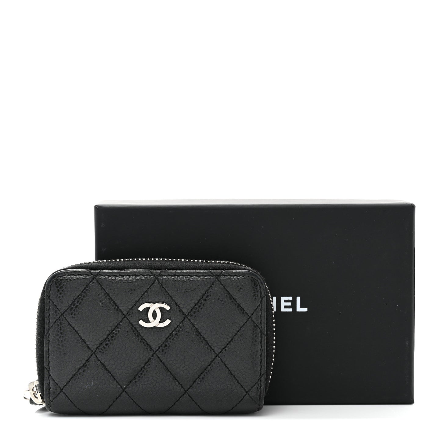 Caviar Quilted Zip Coin Purse Black