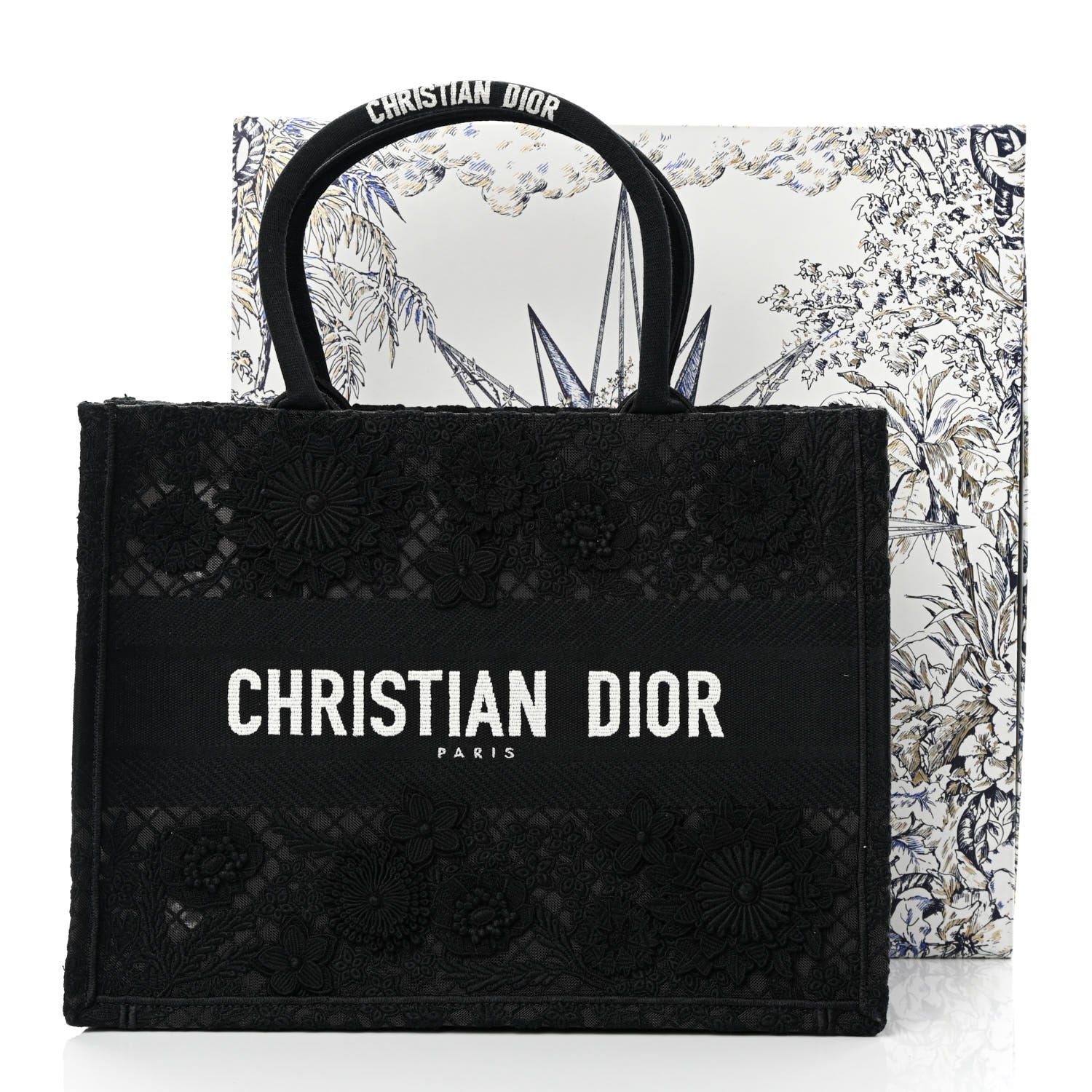Christian Dior ブラックパーティーバッグ Christian Dior Embroidered D-Lace Medium Book Tote Black