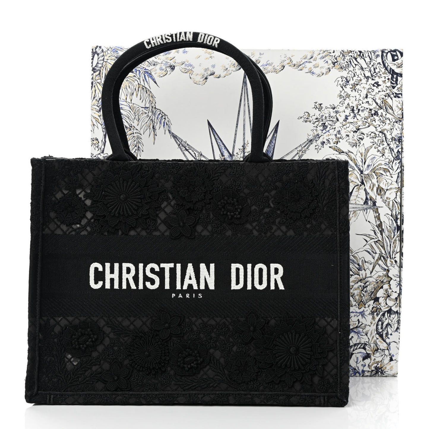 Embroidered D-Lace Medium Book Tote Black Multicolor