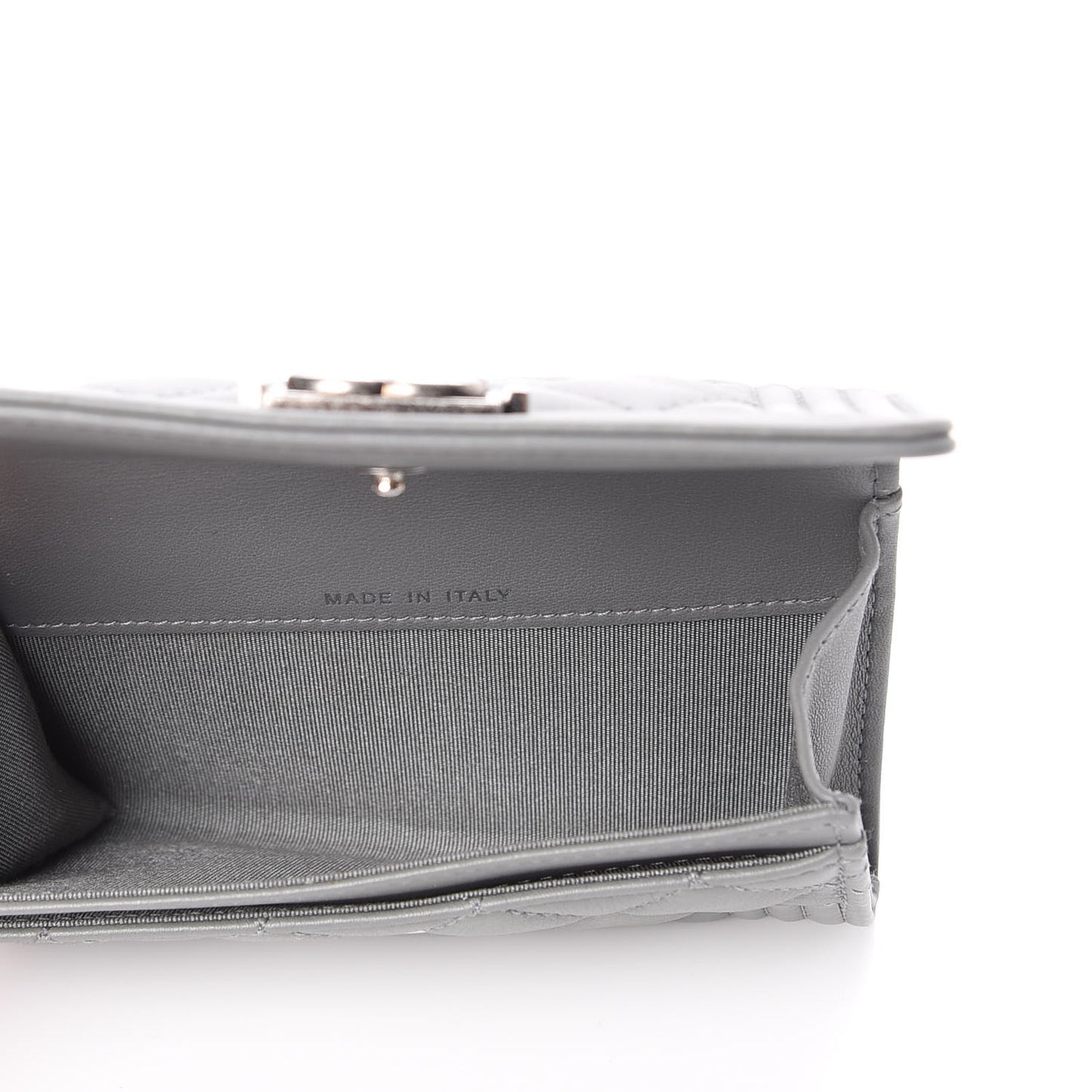 Calfskin Quilted Boy Card Holder Wallet Grey