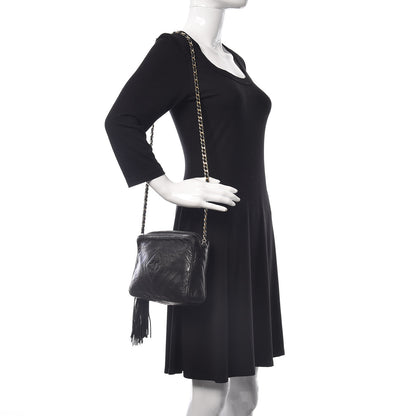 Chanel Lambskin Chevron Quilted Tassel Camera Case Black 2 of 16