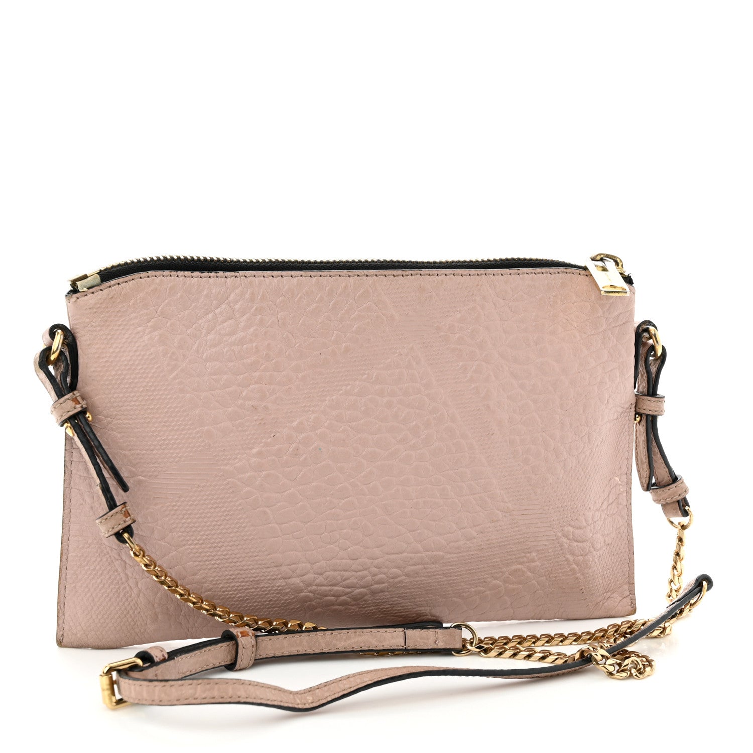 Burberry Signature Grain Calfskin Check Embossed Peyton Crossbody Clutch Bag Pale Orchid 3 of 17