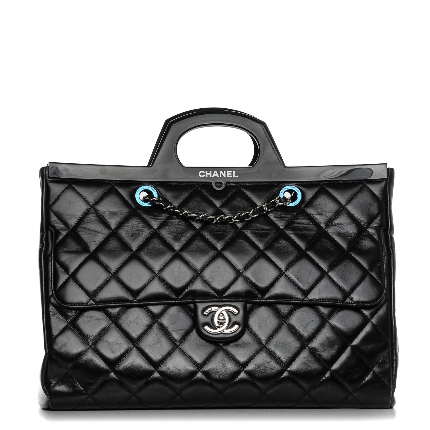 Chanel Glazed Calfskin Quilted Large CC Delivery Tote Black 1 of 7