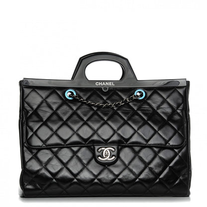 Chanel Glazed Calfskin Quilted Large CC Delivery Tote Black 1 of 7