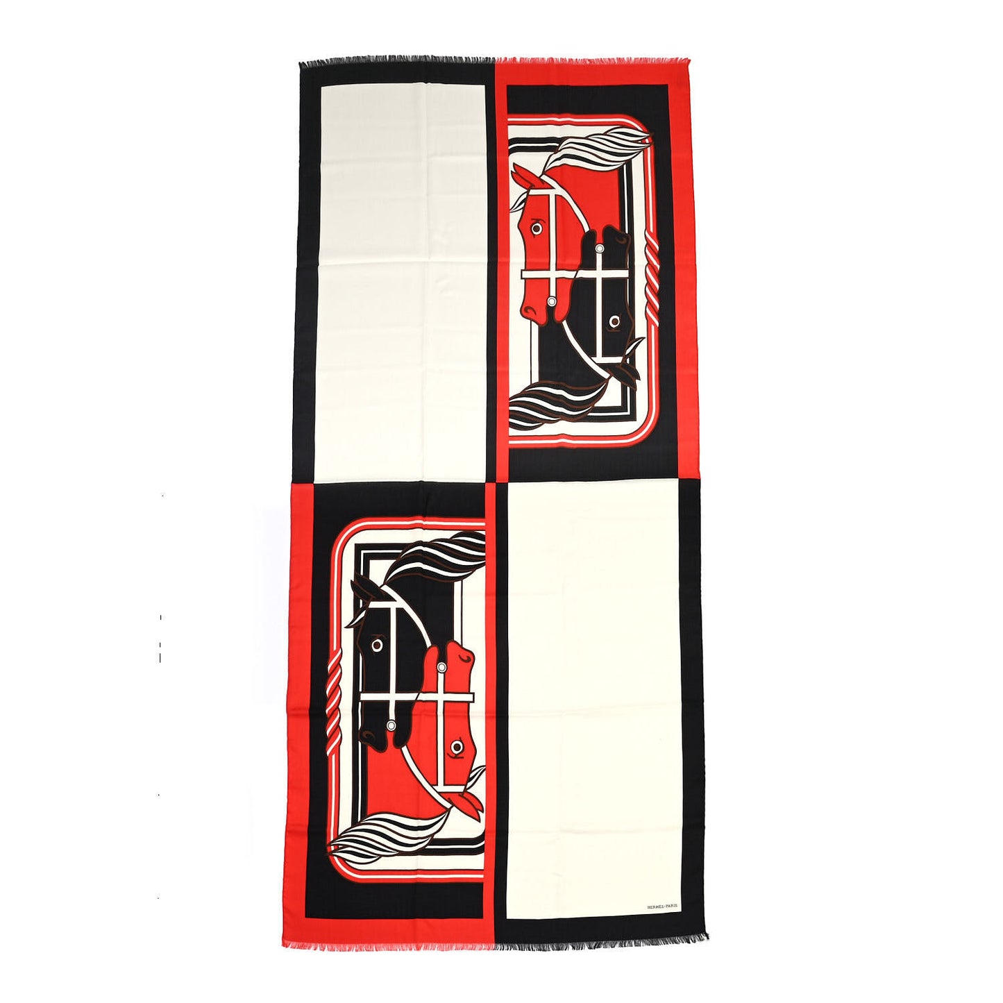 Cashmere Silk Encadre H Passant Giant Scarf 140 Gris Chine Rouge Black