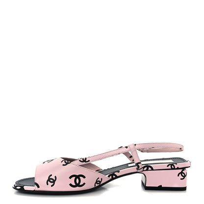 Chanel Printed Lambskin Coco Beach Sligback Sandals 40 Light Pink Black 1 of 22