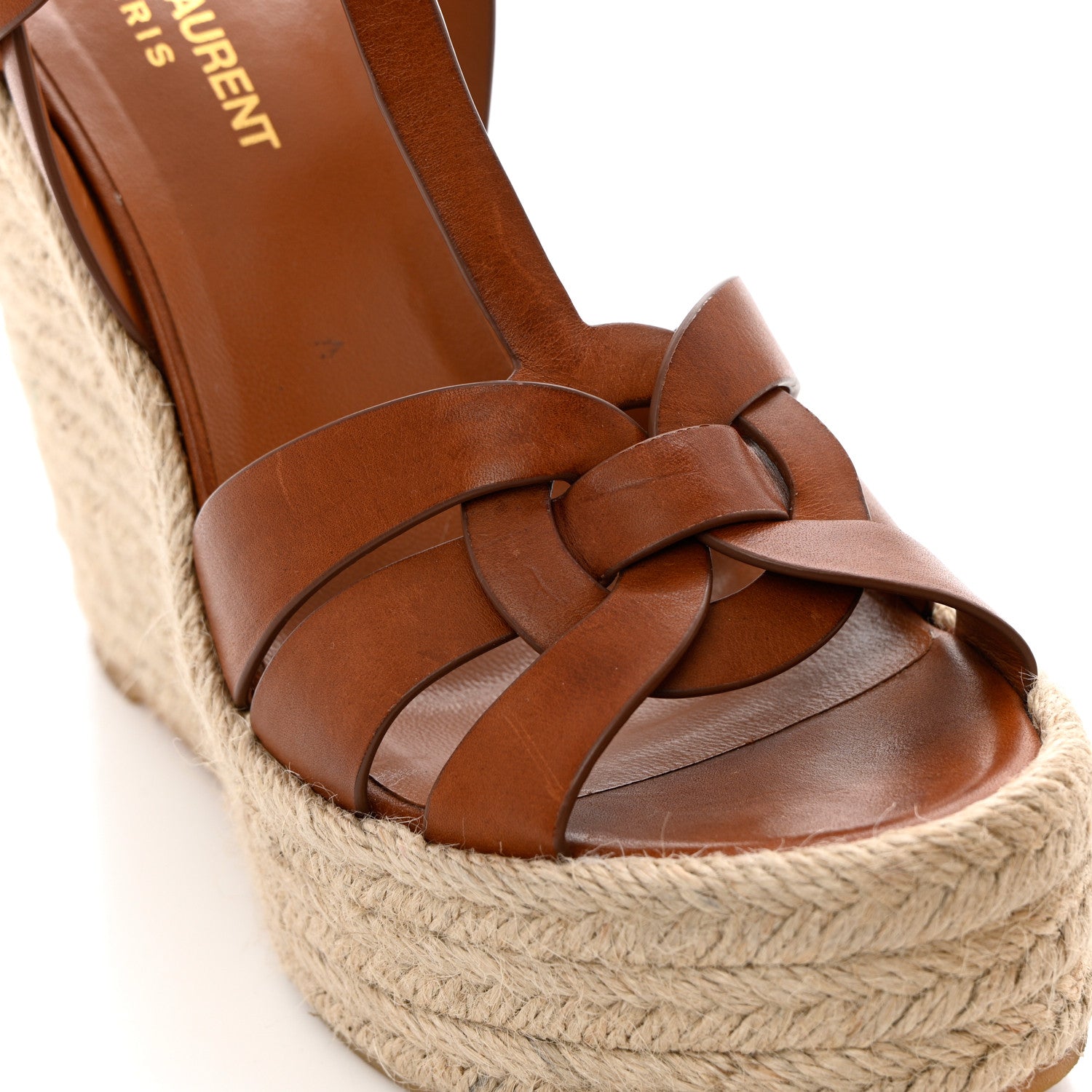 Saint Laurent Calfskin 85 Platform Espadrille Wedge Sandals 38 Brown 9 of 17