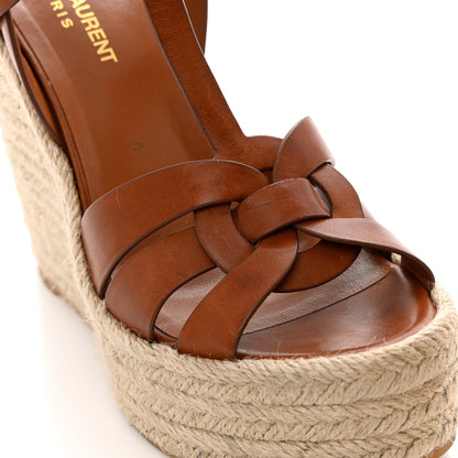 Saint Laurent Calfskin 85 Platform Espadrille Wedge Sandals 38 Brown 9 of 17