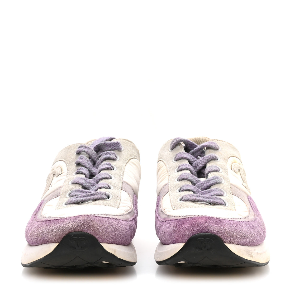 Nylon Calfskin Suede CC Womens Sneakers 36 White Light Grey Purple