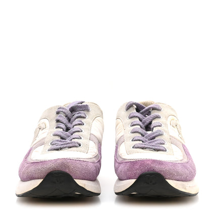 Chanel Nylon Calfskin Suede CC Womens Sneakers 36 White Light Grey Purple 3 of 7