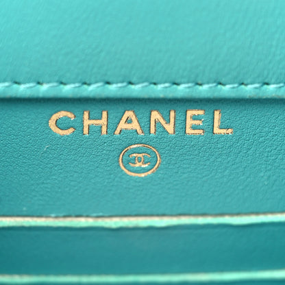 Chanel Lambskin Quilted Extra Mini Wallet On Chain WOC Teal 6 of 14