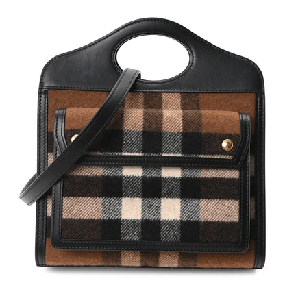 Burberry Smooth Calfskin Cashmere Check Mini Pocket Bag Brown 1 of 10