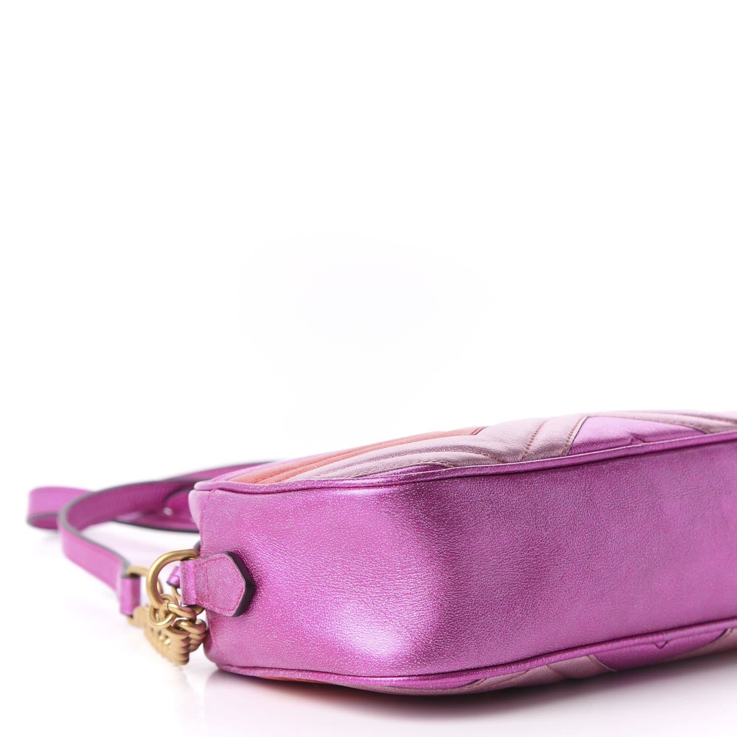 Gucci Laminated Nappa Matelasse Small GG Marmont Chain Shoulder Bag Fuxia Rosso Rosa 6 of 11
