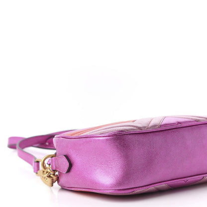Gucci Laminated Nappa Matelasse Small GG Marmont Chain Shoulder Bag Fuxia Rosso Rosa 6 of 11