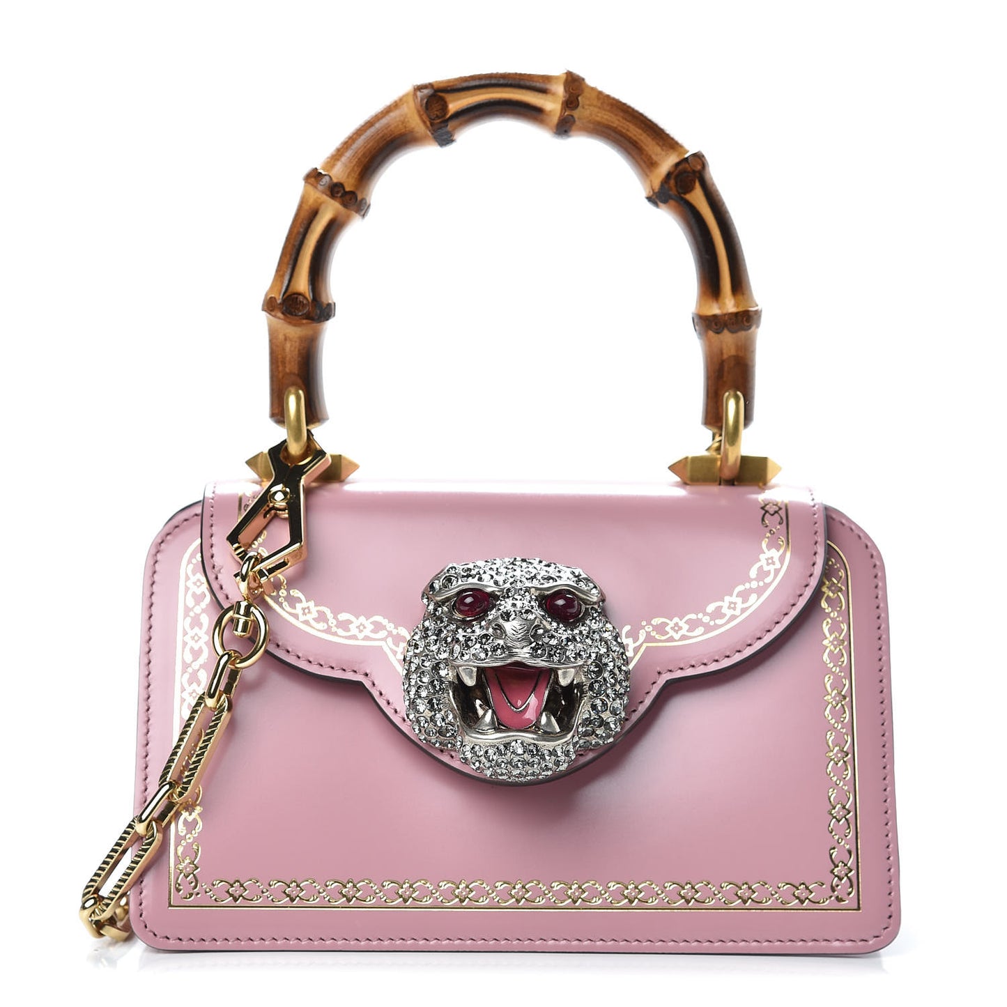 Calfskin Bamboo Crystal Mini Thiara Top Handle Bag Carmine Rose Gold