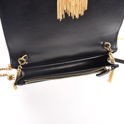 Saint Laurent Calfskin Crocodile Embossed Kate Monogram Tassel Chain Wallet Black 5 of 8