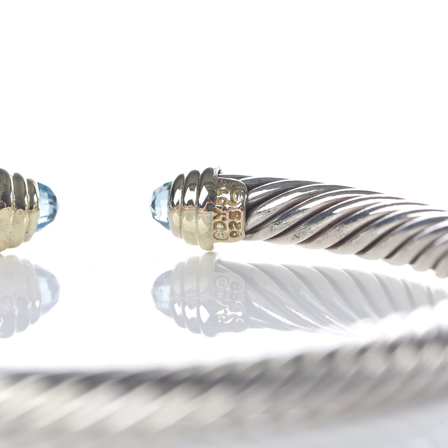 Sterling Silver 14K Yellow Gold Blue Topaz 5mm Cable Classics Petite Color Bracelet