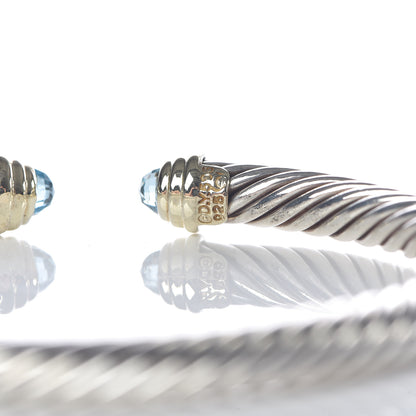 David Yurman Sterling Silver 14K Yellow Gold Blue Topaz 5mm Cable Classics Petite Color Bracelet 5 of 5