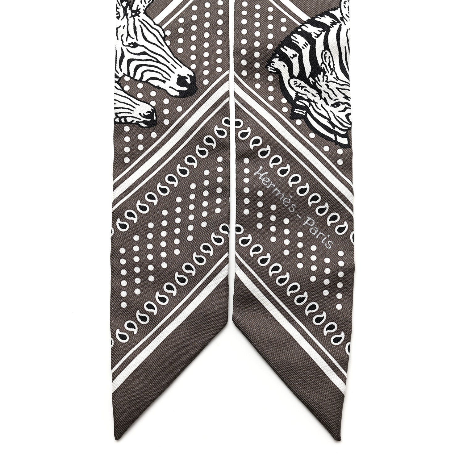 Hermes Silk Les Zebres Twilly Gris Taupe Black White 2 of 4