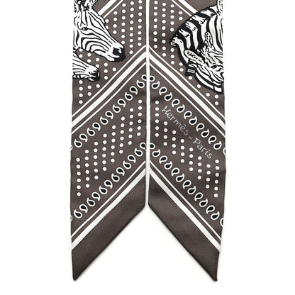 Hermes Silk Les Zebres Twilly Gris Taupe Black White 2 of 4