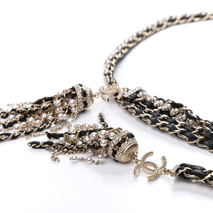 Chanel Lambskin Pearl Chain Crystal CC Fancy Belt 90 Black Gold 4 of 5