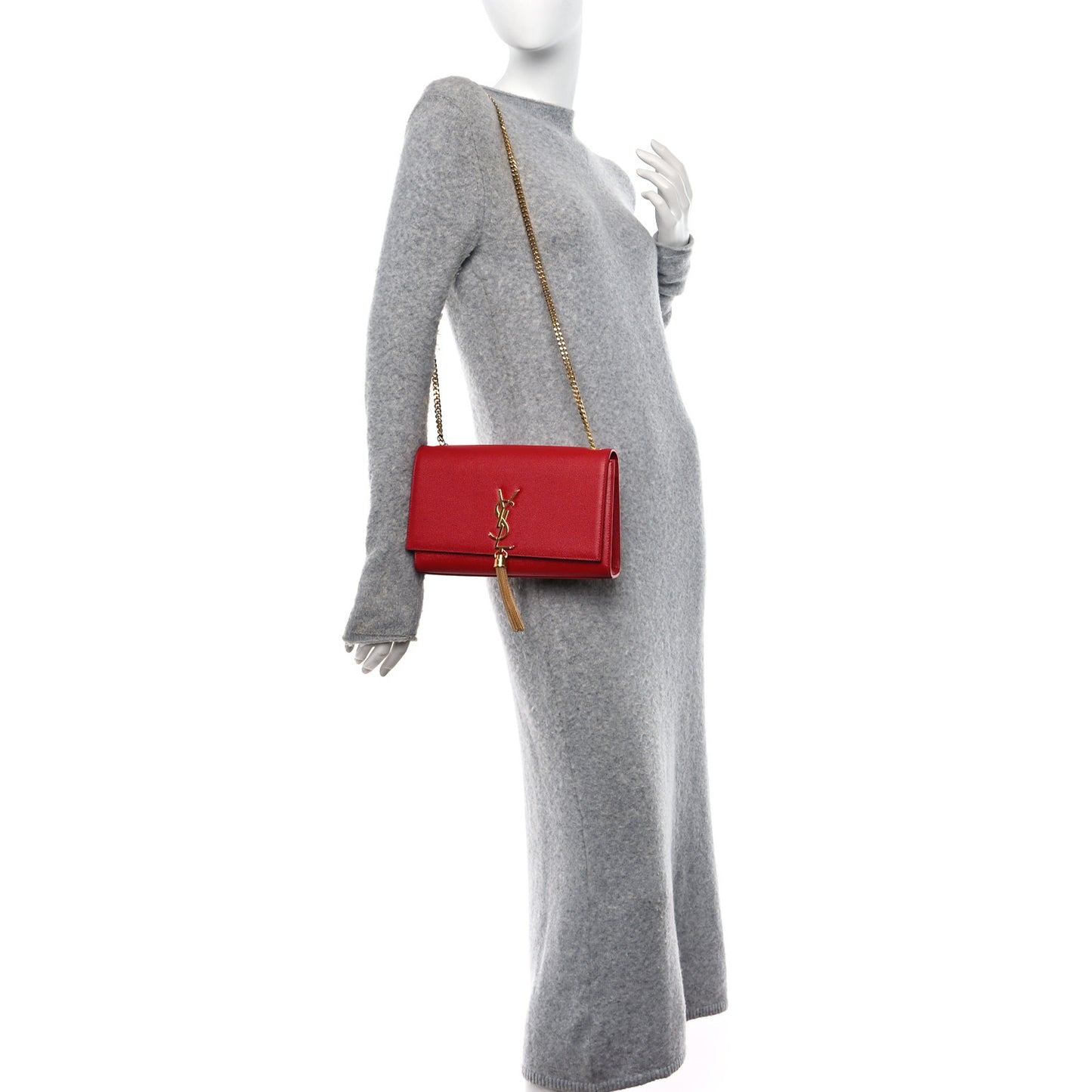 Grain De Poudre Medium Classic Monogram Kate Tassel Satchel Lipstick Red