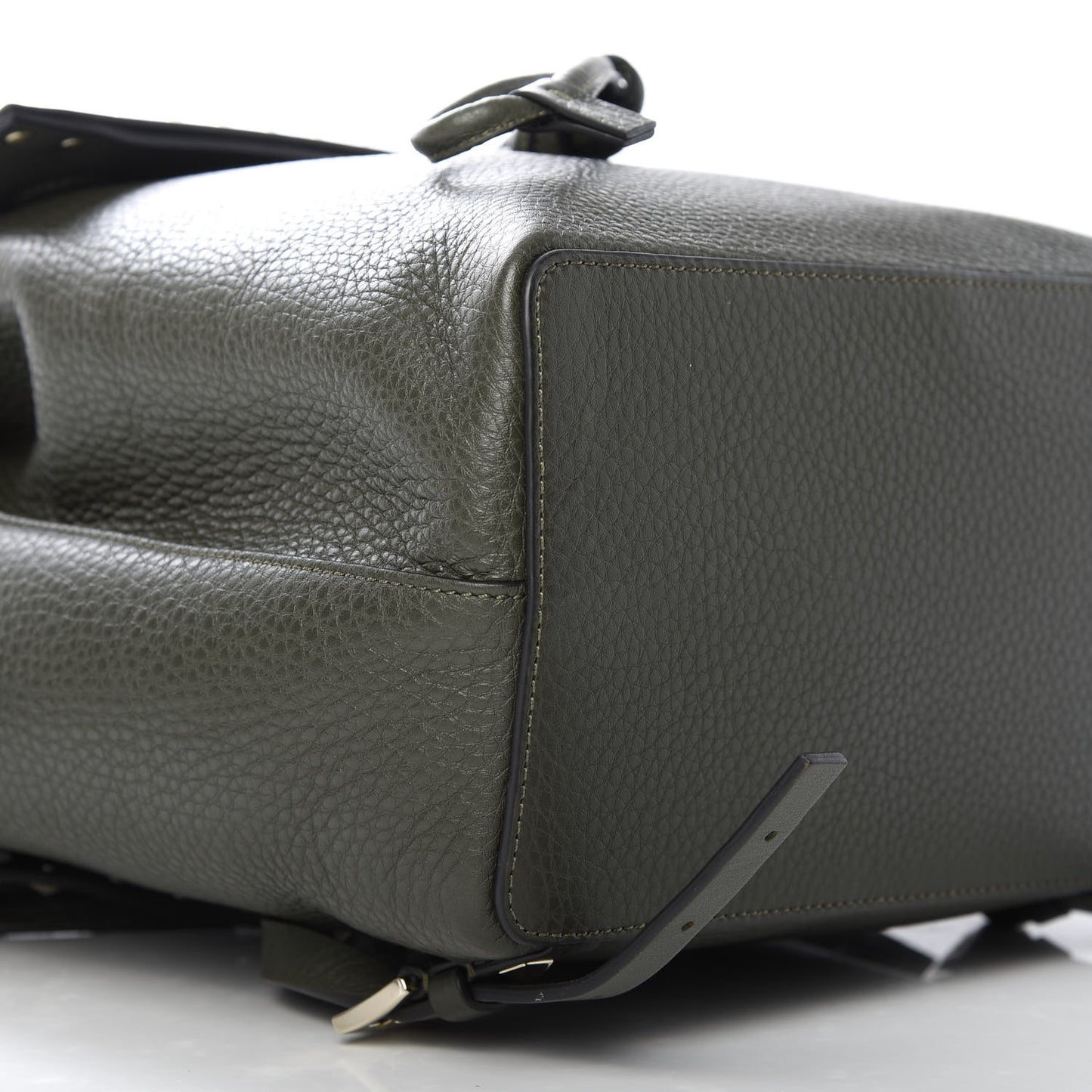 Grained Calfskin Rockstud Backpack Dark Green
