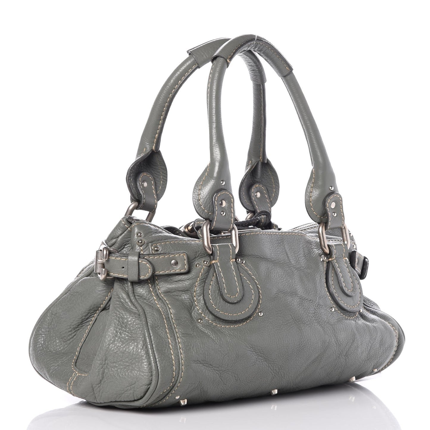 Calfskin Medium Paddington Satchel Gris Vert