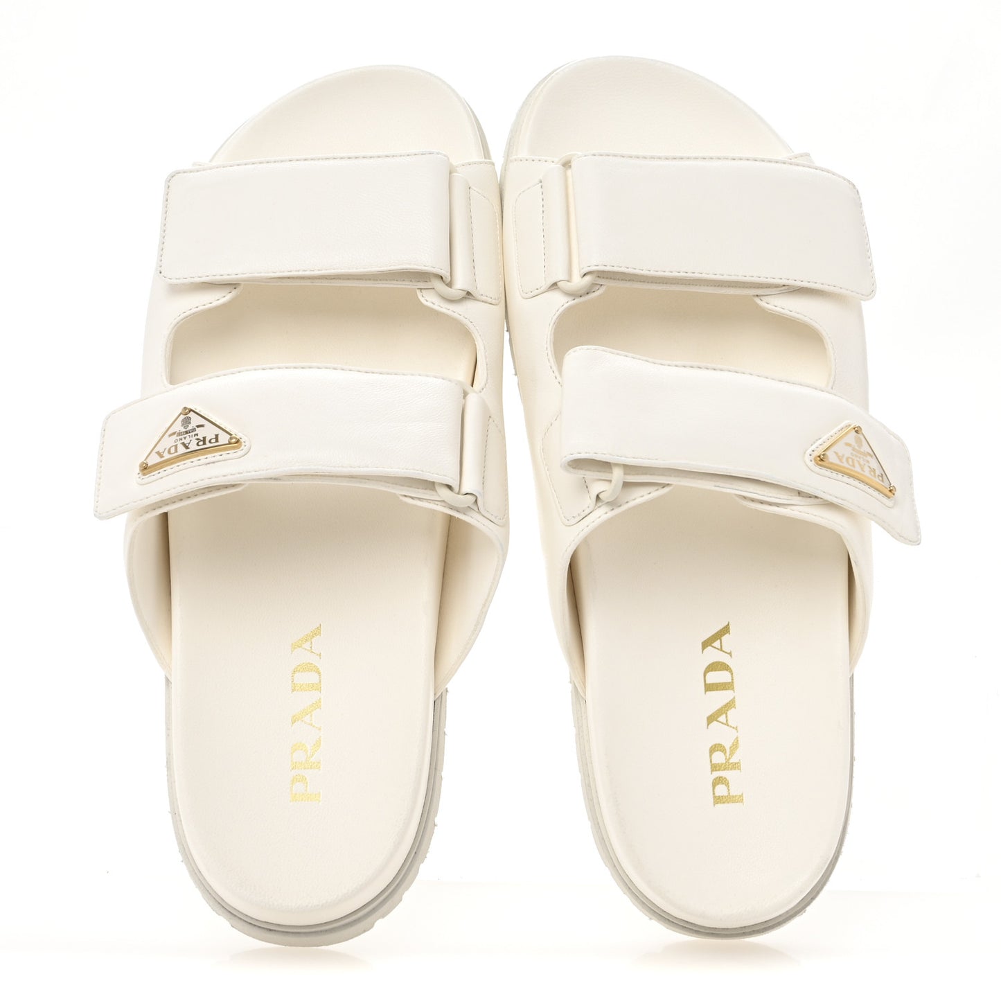Nappa Logo Velcro Strap Slide Sandals 38 Ivory
