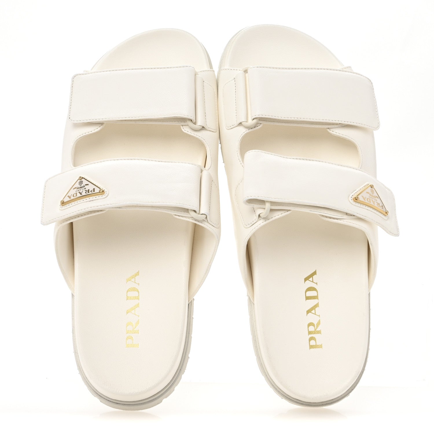 Prada Nappa Logo Velcro Strap Slide Sandals 38 Ivory 2 of 8