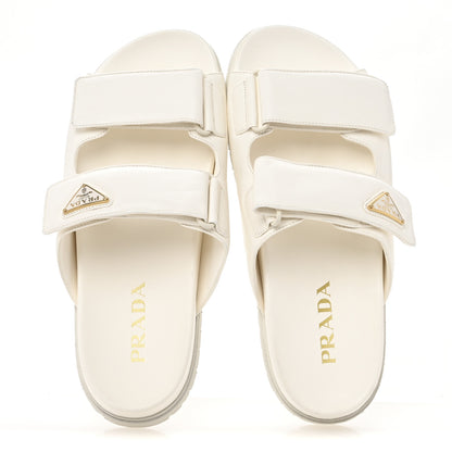 Prada Nappa Logo Velcro Strap Slide Sandals 38 Ivory 2 of 8