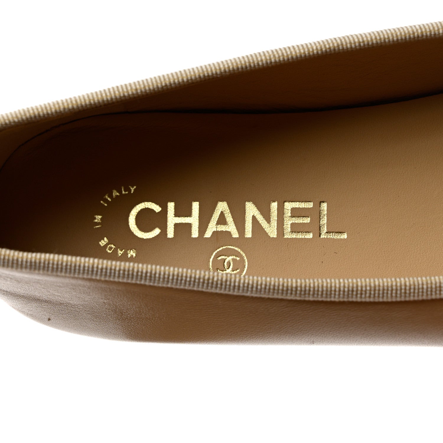 Chanel Lambskin Cap Toe CC Ballerina Flats 37 Beige Black 7 of 9