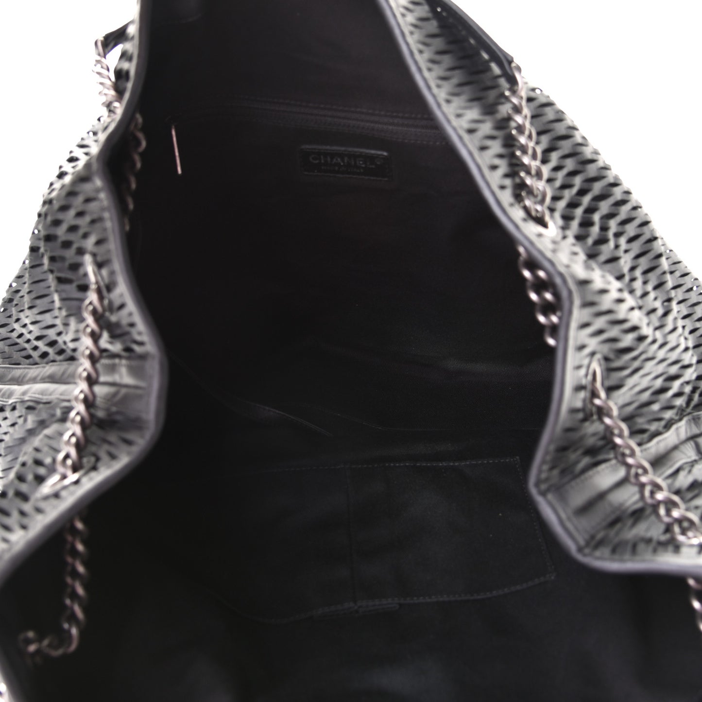 Calfskin Laser Cut Perforated CC Tote Black