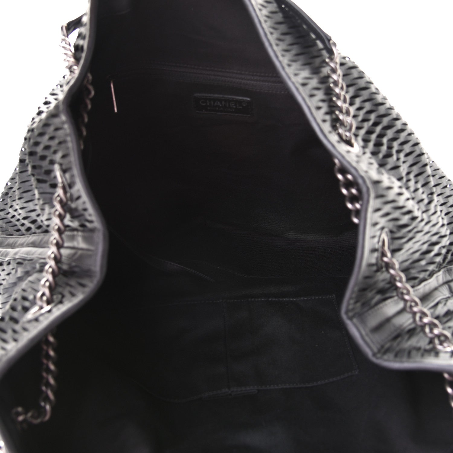 Chanel Calfskin Laser Cut Perforated CC Tote Black 4 of 5