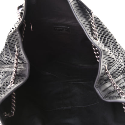 Chanel Calfskin Laser Cut Perforated CC Tote Black 4 of 5