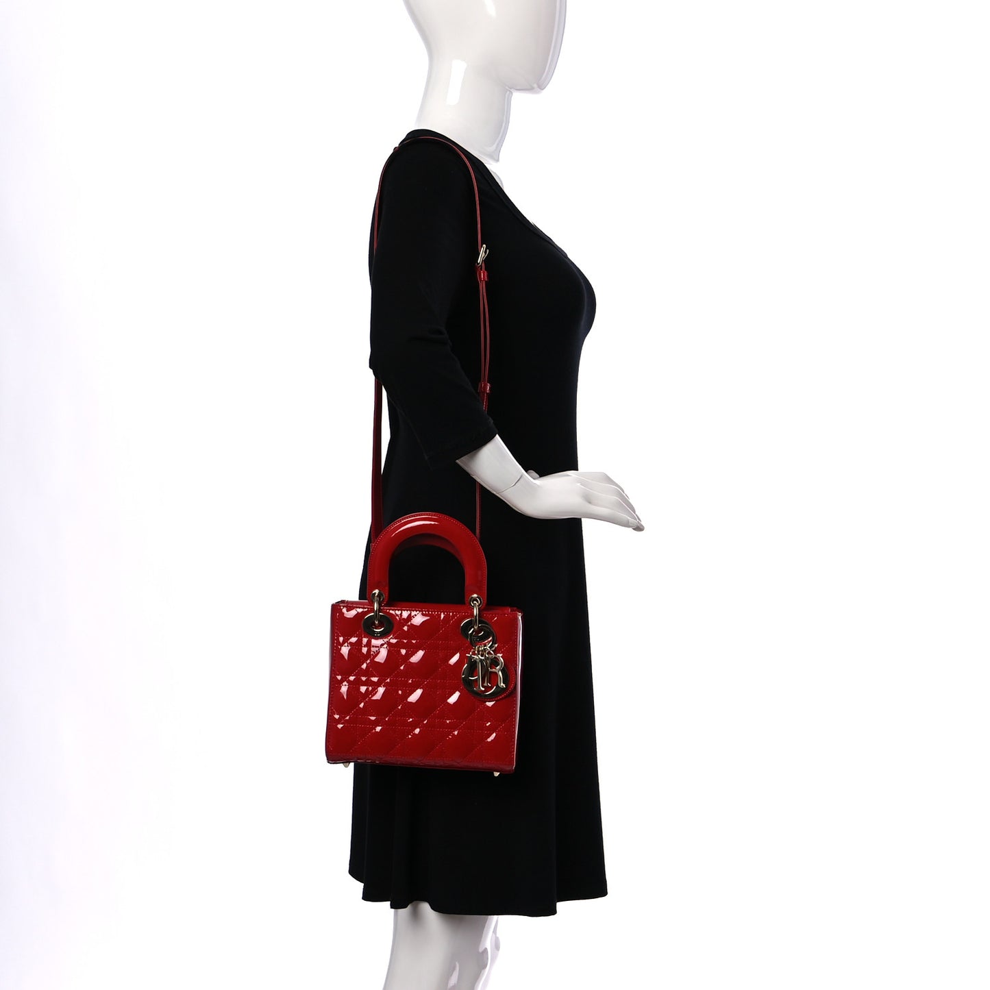 Patent Cannage Small Lady Dior Red