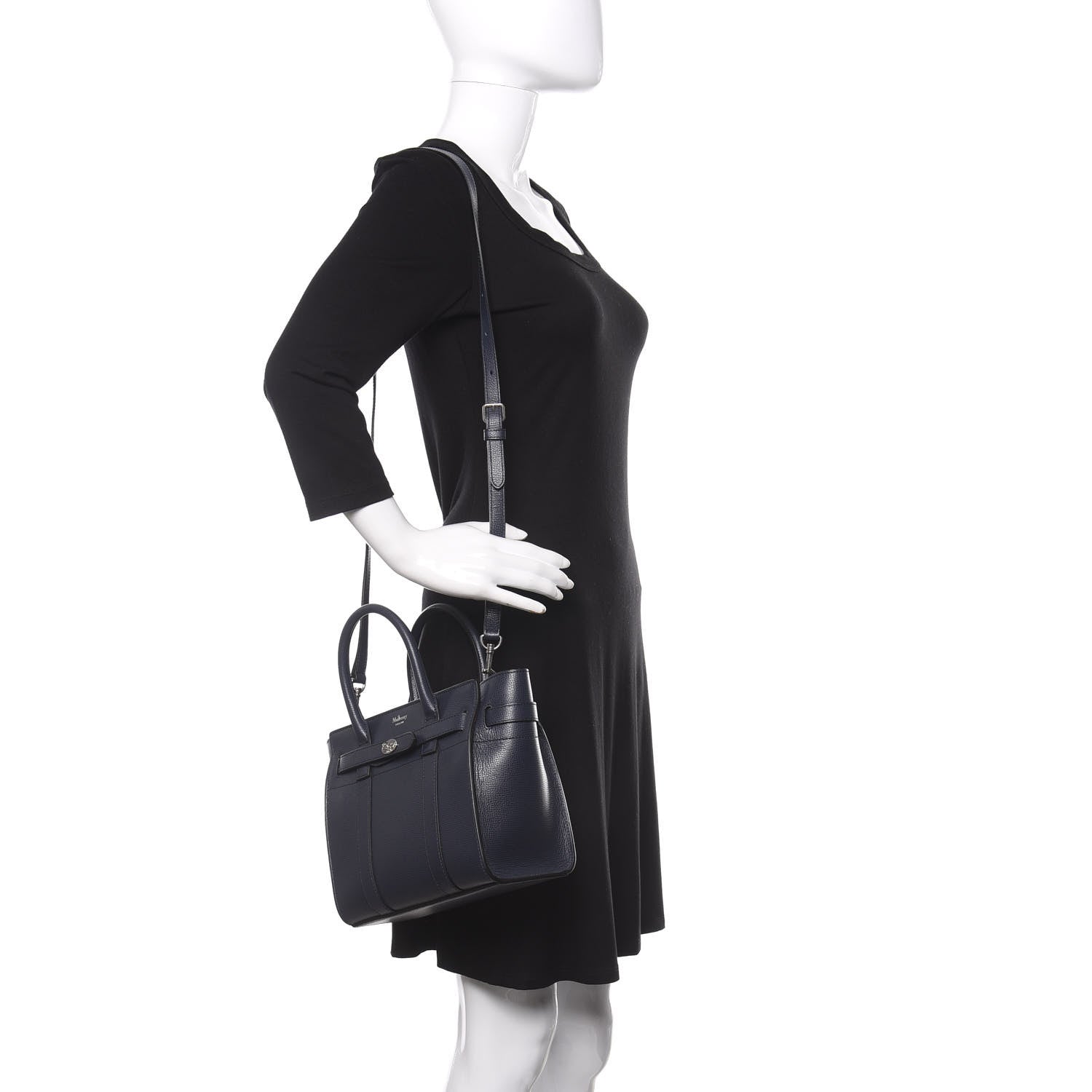 Mulberry Small Classic Grain Mini Bayswater Zip Tote Navy 2 of 10