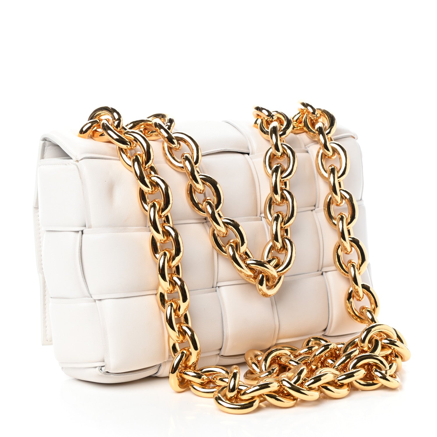 Bottega Veneta Lambskin Maxi Intreccio Padded Chain Cassette Crossbody Bag White 3 of 9