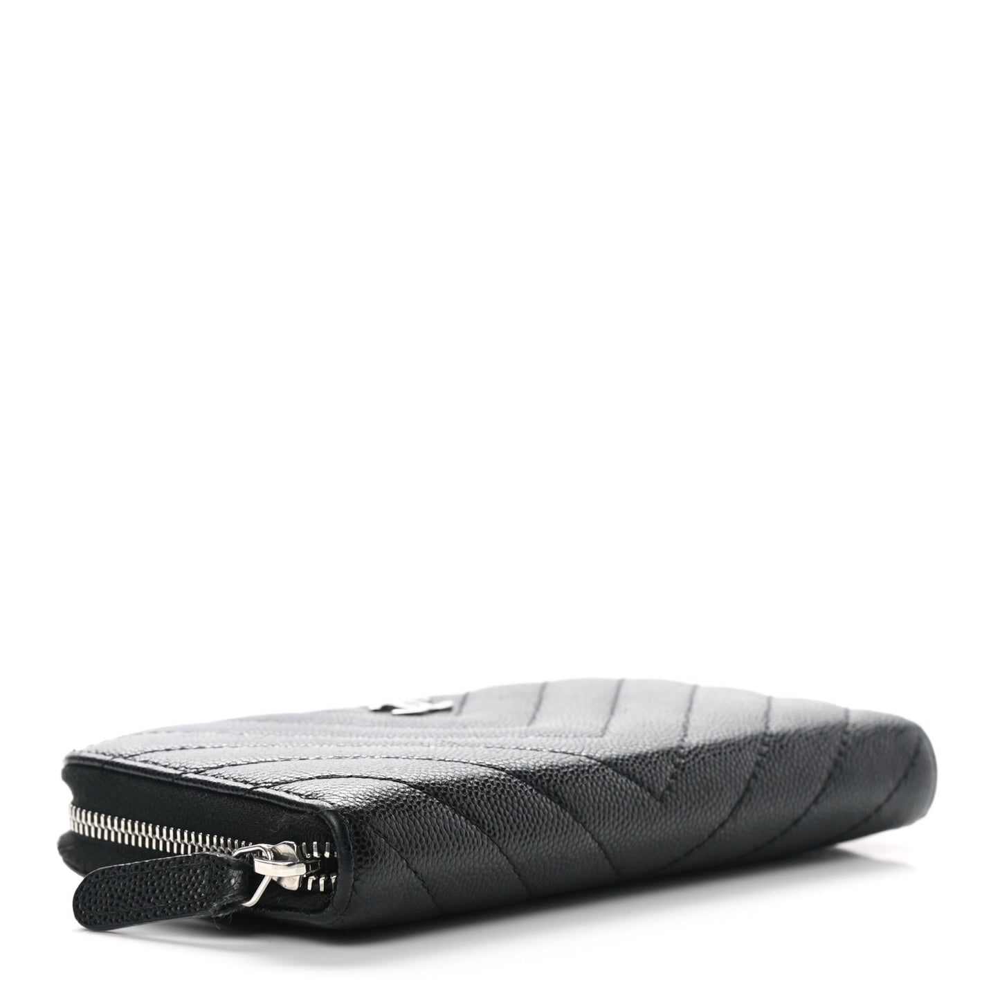 Caviar Chevron Quilted Small Zip Around Wallet Black