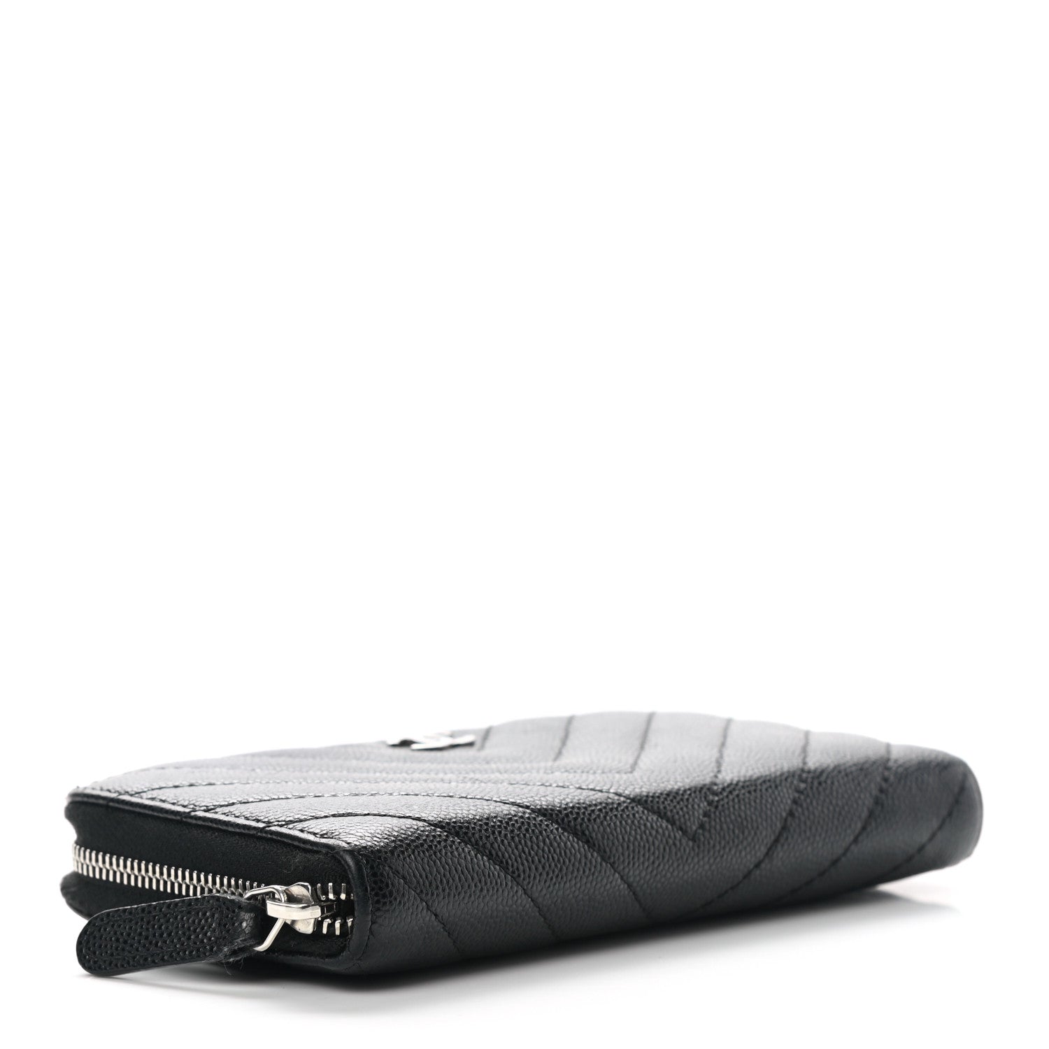 Chanel Caviar Chevron Quilted Small Zip Around Wallet Black 4 of 13