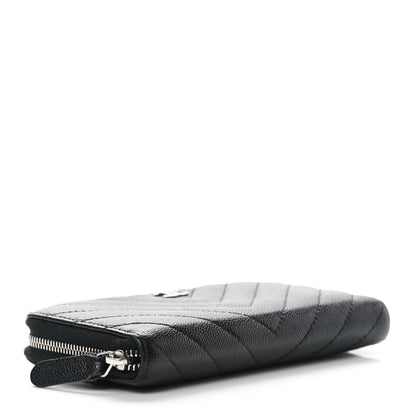 Chanel Caviar Chevron Quilted Small Zip Around Wallet Black 4 of 13