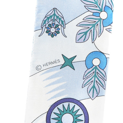 Hermes Silk La Source de Pegase Twilly Ciel Bleu Royal White 5 of 8