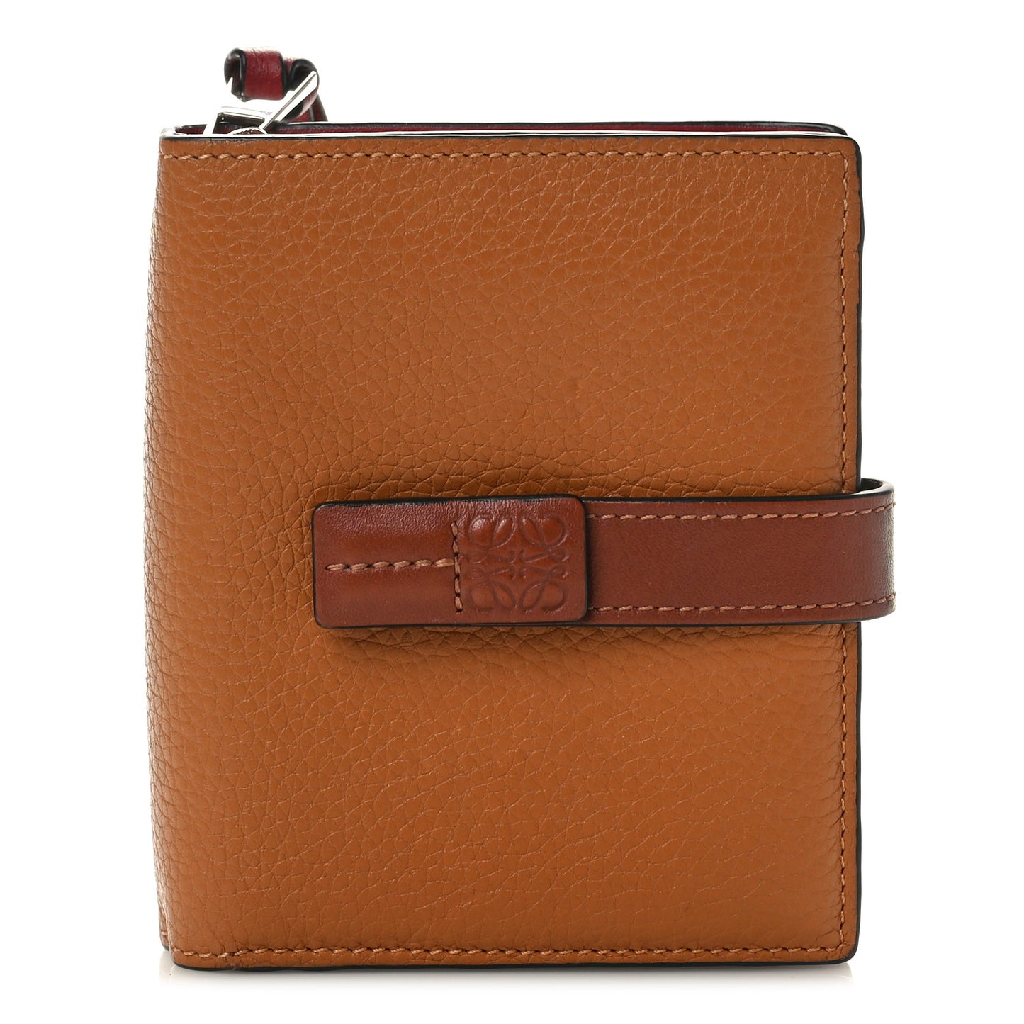 Grained Calfskin Compact Wallet Caramel Pecan