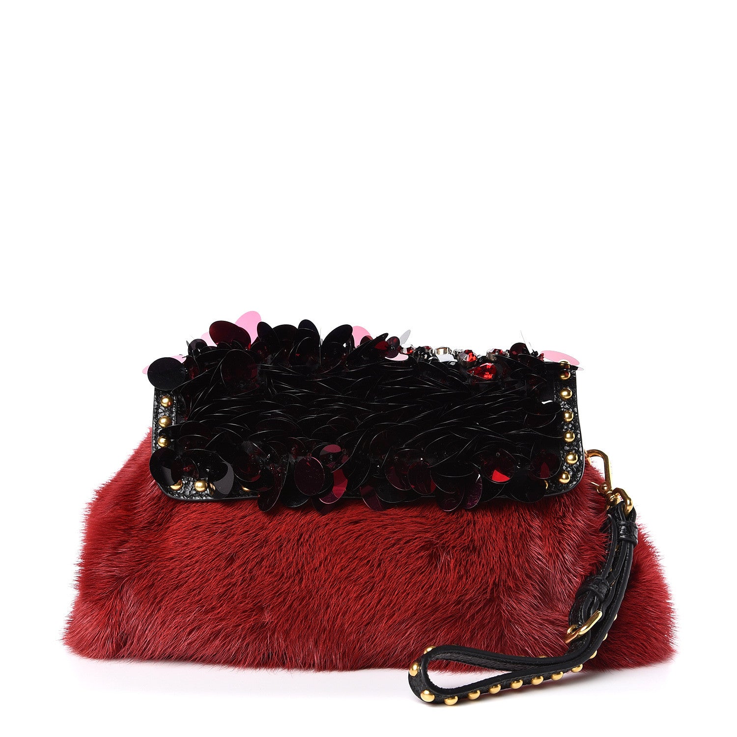 Prada Mink Fur Sequin Evening Clutch Rosso 1 of 7